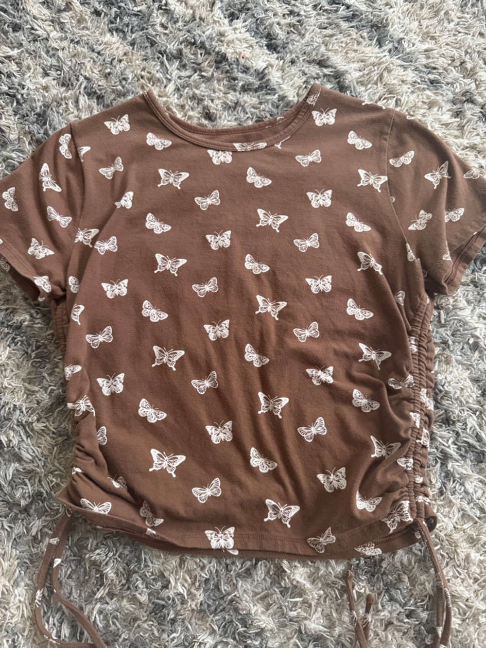 Hollister Brown Butterfly Print Ruched Side Tee